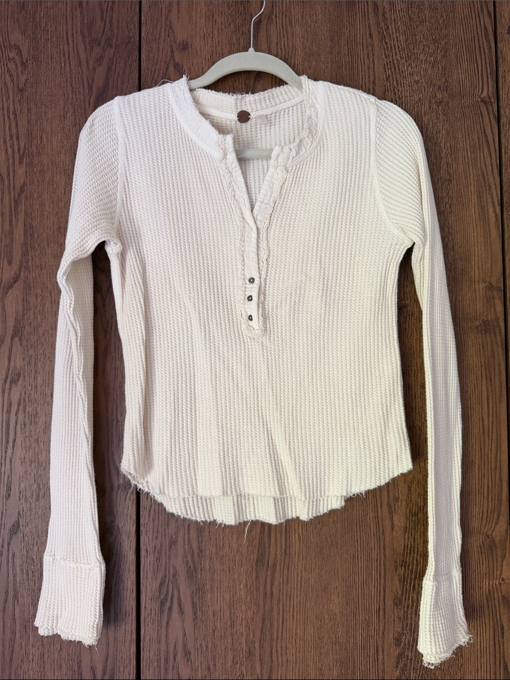 Free People Cream Waffle Henley Long-Sleeve Top